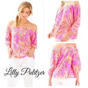 Lilly Pulitzer Sunseekers Enna Off Shoulder Pink Purple Anethyst Top size XS EUC